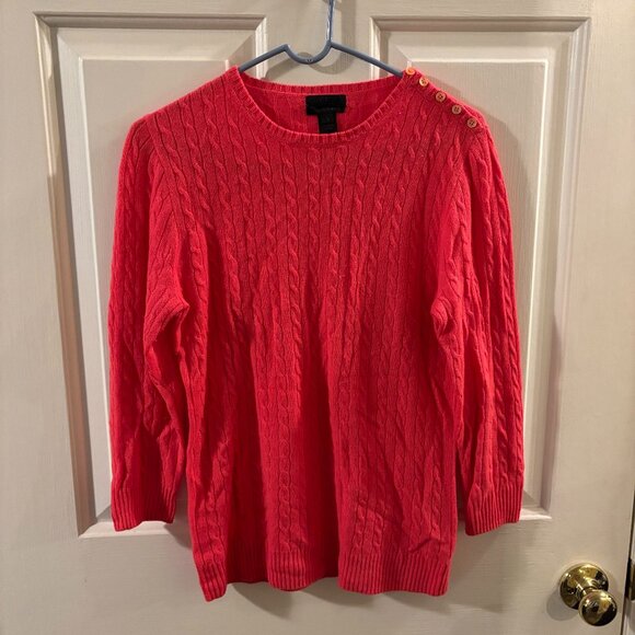J. Crew Women’s 100% Italian Cashmere Coral Cable Knit Sweater Small 3/4 Sleeve - Picture 1 of 6